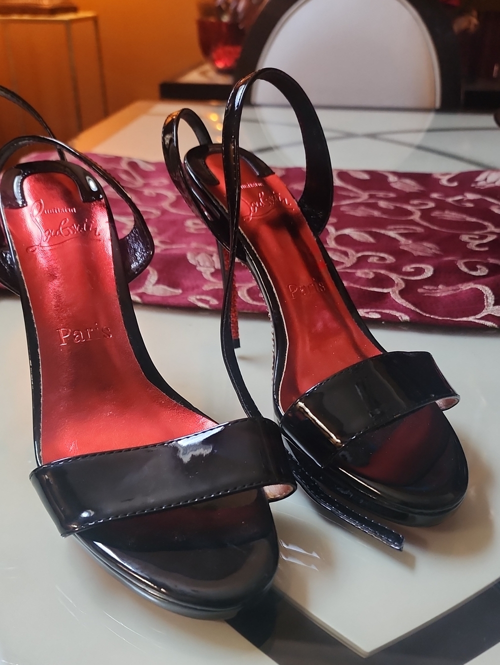 Christian Louboutin Black Patent Open-Toe Slingback Heels NWOT